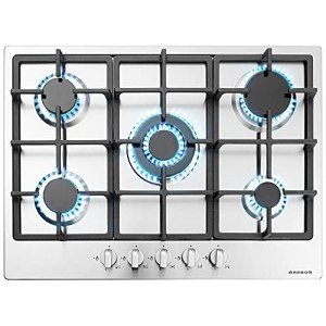 Arebos 68cm Stainless Steel 5-Burner Gas Cooker