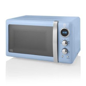 Swan Retro Blue LED Digital Microwave, 20L 800W
