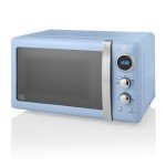 Swan Retro Blue LED Digital Microwave, 20L 800W