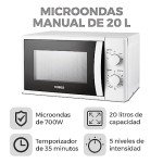 Tower 20L 700W Manual Microwave Oven, White