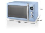 Swan Retro Blue LED Digital Microwave, 20L 800W