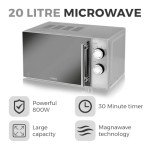 Tower 800W 20L Silver Microwave with Timer