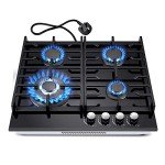 TopStrong 60cm Black Glass Gas Hob - 4 Burners