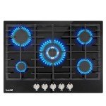 Baridi 70cm 5-Burner Gas Hob - Black Glass