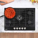 Baridi 70cm 5-Burner Gas Hob - Black Glass