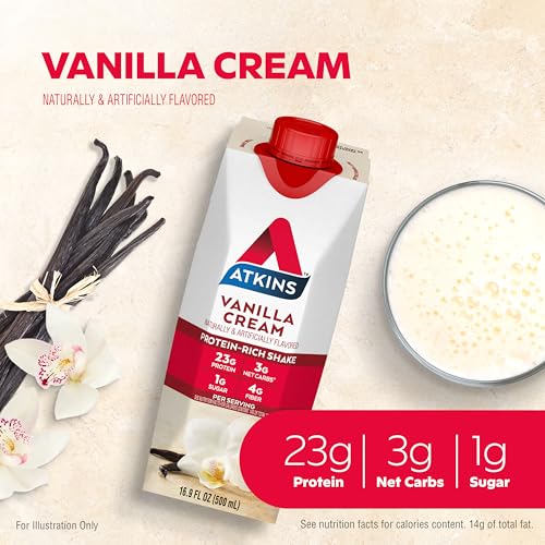 Atkins Vanilla Cream Keto Protein Shake, 23g Protein