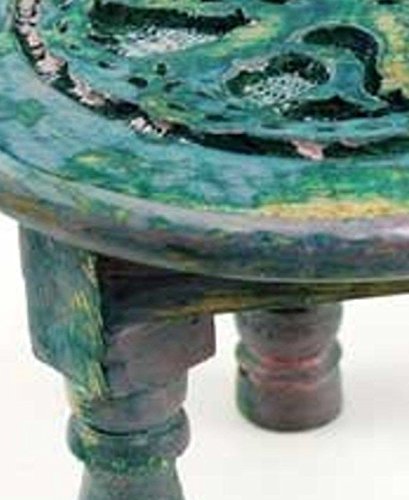 Round Tree of Life Altar Table, Rustic Green/Magenta