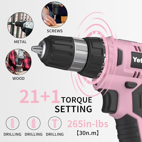Compact Cordless Drill Set, 20V Lithium, LED Work Light, Pink
