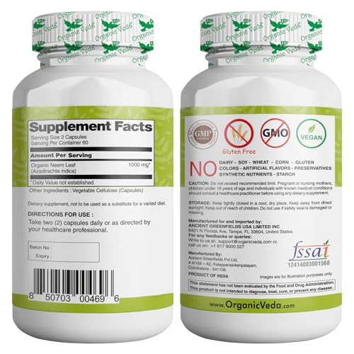 Organic Neem Capsules - 1000mg Herbal Supplement