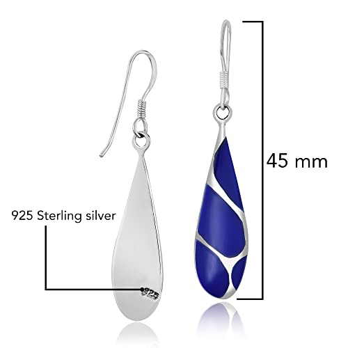 AeraVida Vintage Lapis Teardrop Birthstone Earrings Silver