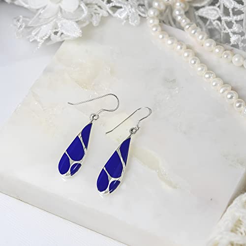 AeraVida Vintage Lapis Teardrop Birthstone Earrings Silver