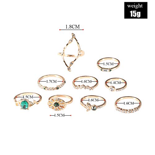 Bohemian Stackable Emerald Crystal Gold Midi Ring Set