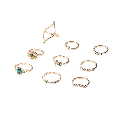 Bohemian Stackable Emerald Crystal Gold Midi Ring Set