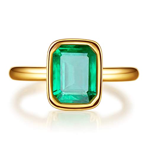 Emerald Cut CZ Solitaire Ring, 18K Gold Plated