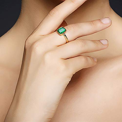 Emerald Cut CZ Solitaire Ring, 18K Gold Plated