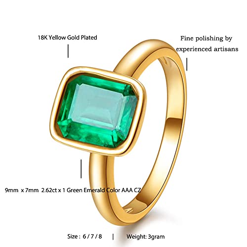 Emerald Cut CZ Solitaire Ring, 18K Gold Plated