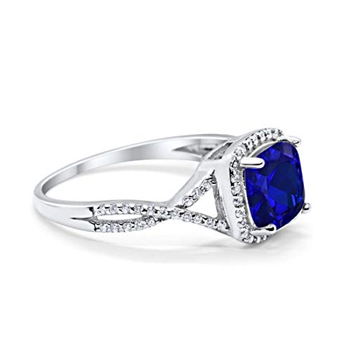Blue Sapphire Halo Engagement Ring, Size-8
