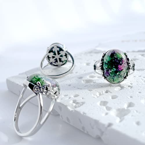 Natural Blue Lazurite Green Epidote Jasper Quartz Ring