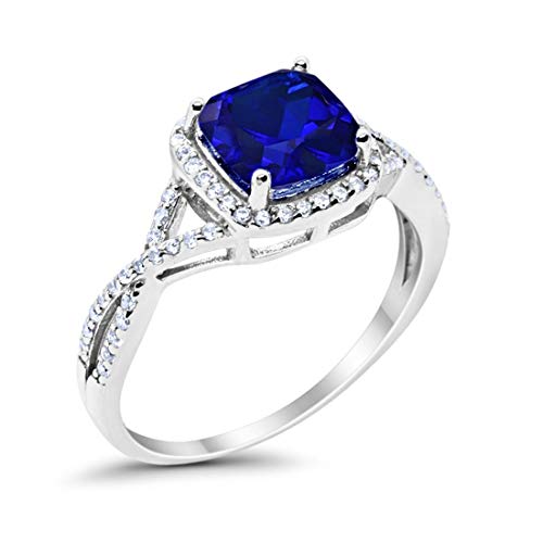Blue Sapphire Halo Engagement Ring, Size-8