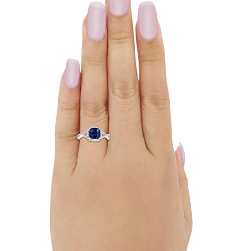 Blue Sapphire Halo Engagement Ring, Size-8
