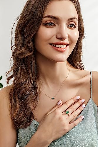 Green Emerald Solitaire Silver Engagement Ring Set Size 9