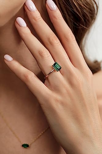Green Emerald Solitaire Silver Engagement Ring Set Size 9