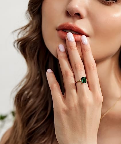 Green Emerald Solitaire Silver Engagement Ring Set Size 9