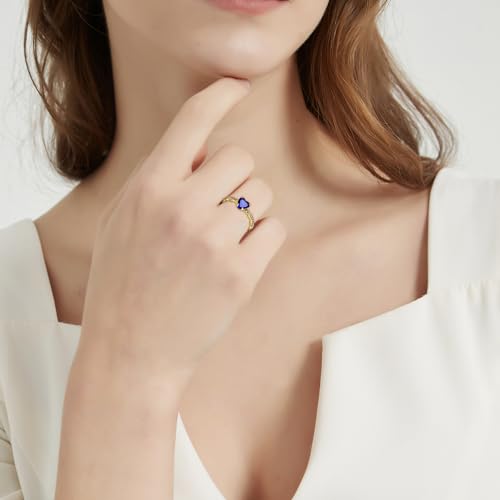 Blue Sapphire Heart Ring 14K Gold Plated Silver