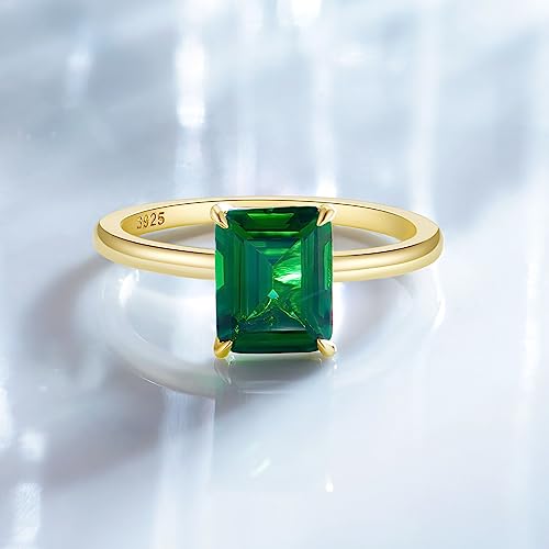 Green Emerald Solitaire Silver Engagement Ring Set Size 9