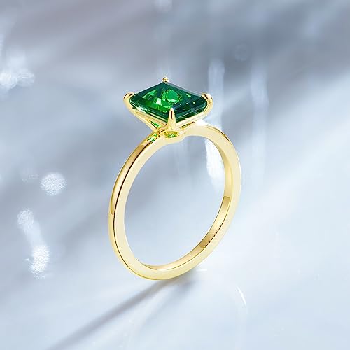 Green Emerald Solitaire Silver Engagement Ring Set Size 9