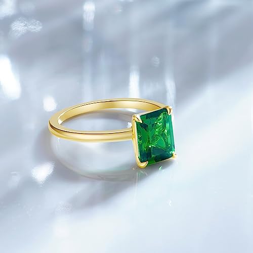 Green Emerald Solitaire Silver Engagement Ring Set Size 9