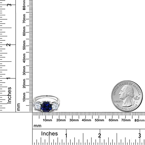 Blue Sapphire & White Zirconia Silver 3-Stone Ring