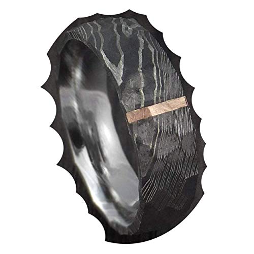 Hammered Copper Inlay Damascus Steel Wedding Band