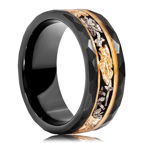 Morf Men's Meteorite Hammered Gold Leaf Ring