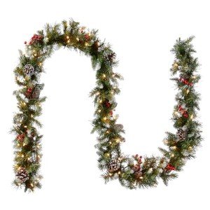 Frosted Berry Christmas Garland with White Lights