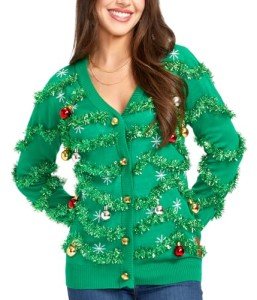 Whimsical Animal Print Green Christmas Cardigan for Women