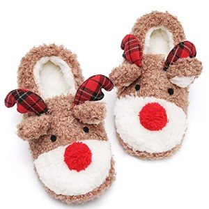 Fuzzy Reindeer Cozy Christmas Slippers for Women