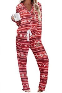 Ekouaer Women's Christmas Pattern Pajamas Set