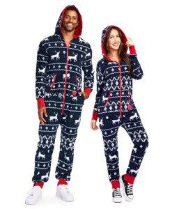 Cozy Blue Fair Isle Christmas Jumpsuit for Adults