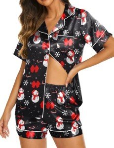 Black Satin Silk Pajama Set for Women