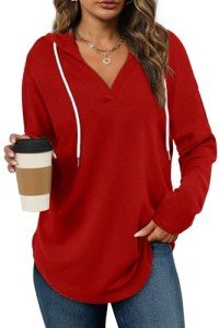 V-Neck Bright Red Long Sleeve Sweater for Women