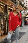 V-Neck Bright Red Long Sleeve Sweater for Women