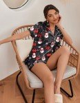 Black Satin Silk Pajama Set for Women