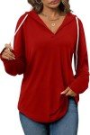 V-Neck Bright Red Long Sleeve Sweater for Women