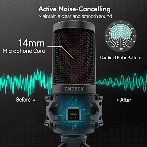 CMTECK USB Podcast Microphone with Pop Filter