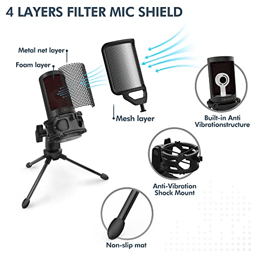 CMTECK USB Podcast Microphone with Pop Filter
