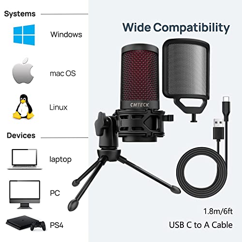 CMTECK USB Podcast Microphone with Pop Filter