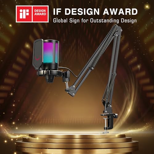 FIFINE USB Microphone with Boom Arm and Pop Filter