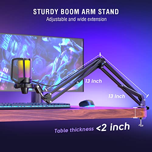 FIFINE USB Microphone with Boom Arm and Pop Filter