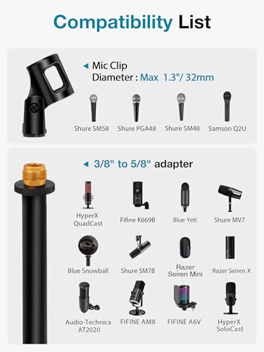 Adjustable Desktop Microphone Stand with Clip